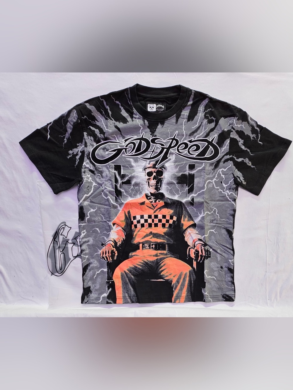Godspeed Graphic Tee - Black & Orange Skull Design